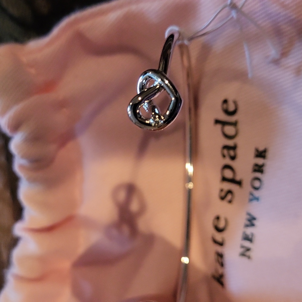 Kate spade bagged tag bangle silver heart bracelet two swarsowski on end - Picture 2 of 3